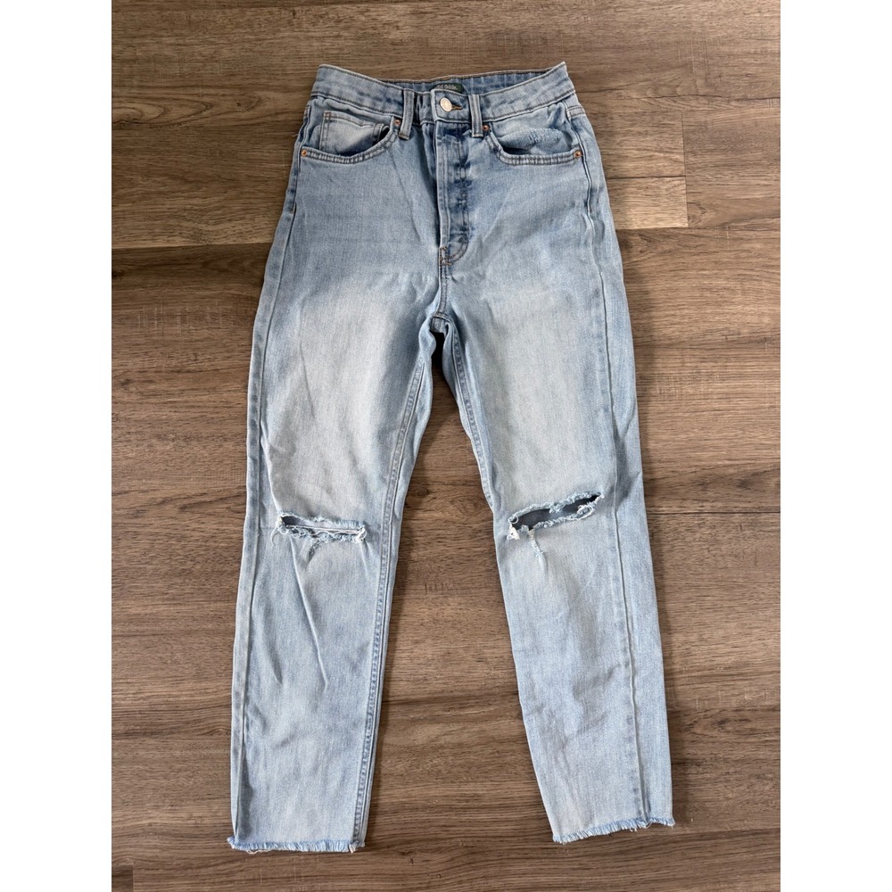 Wild Fable Highest Rise Slim Straight Distressed Jeans Light Wash Button Fly 2